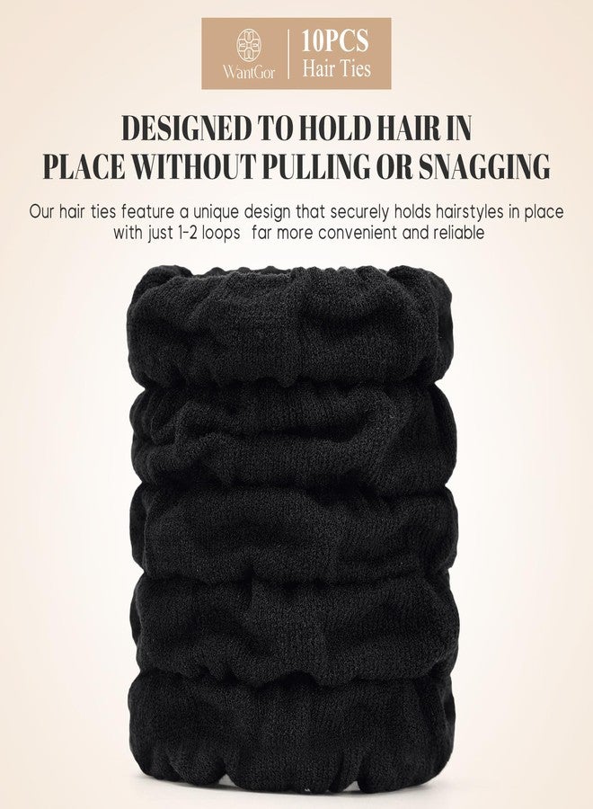 WantGor Hair Ties, Women 10PCS Hair Bands No Damage Elastic Scrunchies Seamless Ponytail Holders Hair Accessories Head Bands for Women's Thick Thin Hair (Black) - Image 2